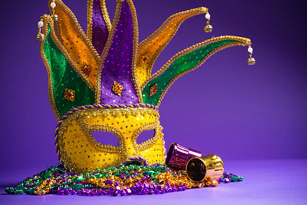 istock Assorted Mardi Gras or Carnivale mask on a purple background 518727968