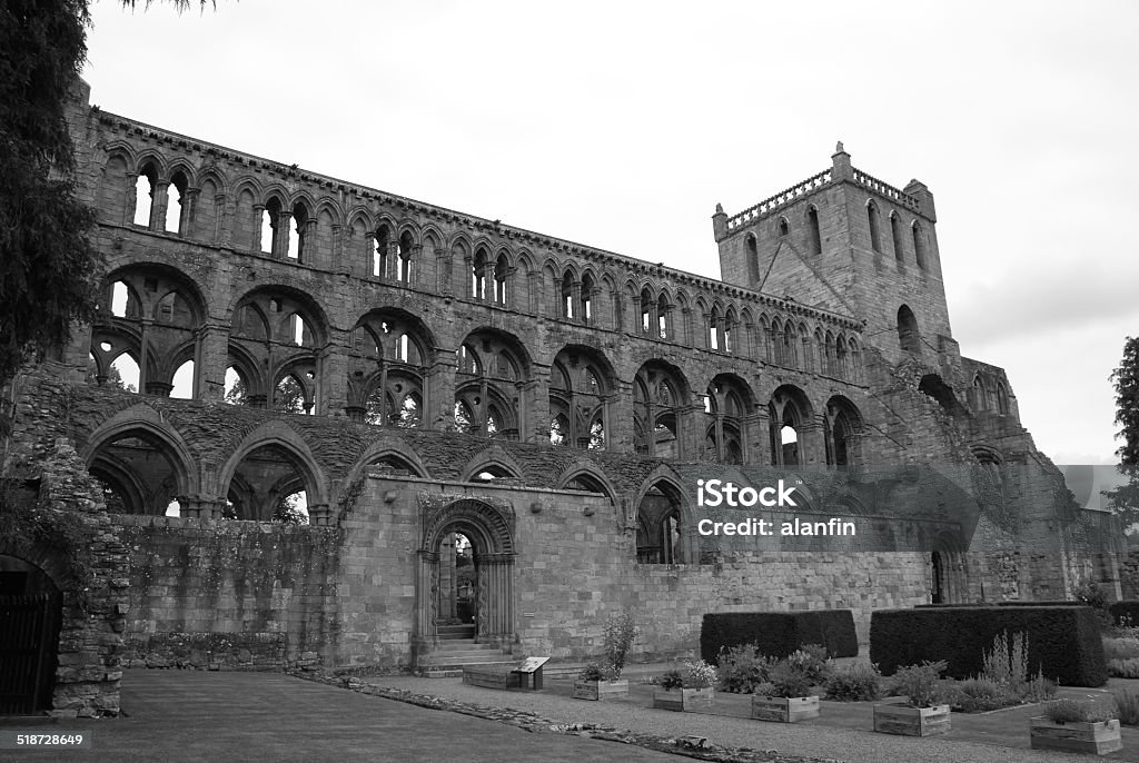 View of Jedburgh Abbey An exterior view of the ruins of Jedburgh abbey Abbey - Monastery Stock Photo