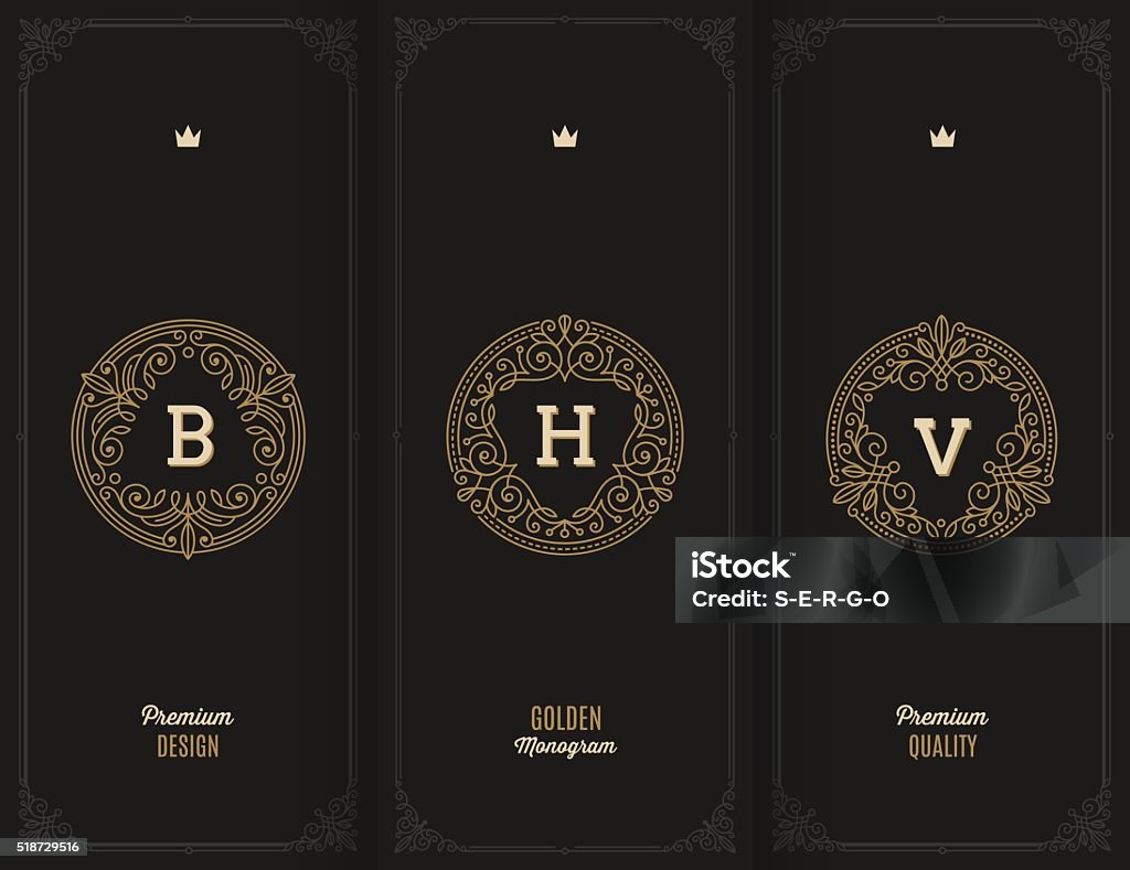 Flourishes monogram emblems Vector premium design - Flourishes golden monograms. Identity design for wedding, greeting, invitation, cafe, restaurant, hotel, fashion, etc. Alphabet stock vector