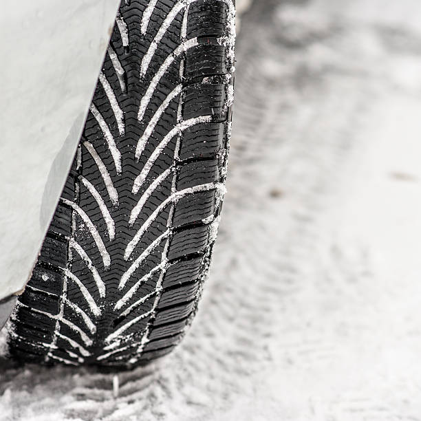 istock Winter tyre on snowy road 518729799