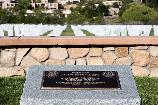 Santa Fe, New Mexico, USA - October 3, 2014: Santa Fe is home to a National Cemetery, featuring a memorial to the Navajo Code Talkers.