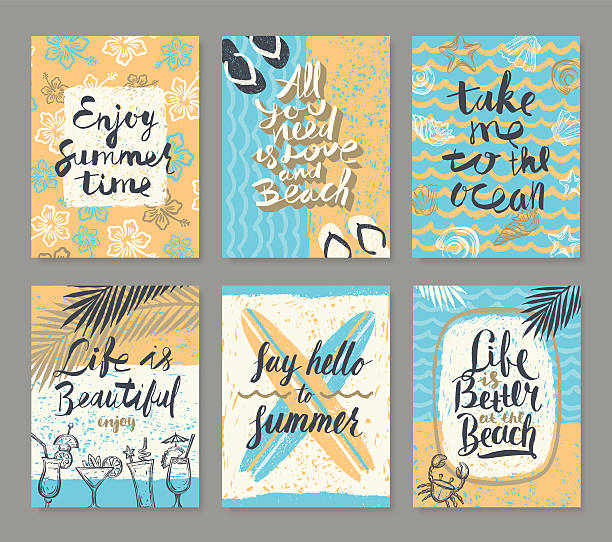 夏の祝日とバケーションのポスター、グリーティングカード - starfish wave点のイラスト素材／クリップアート素材／マンガ素材／アイコン素材