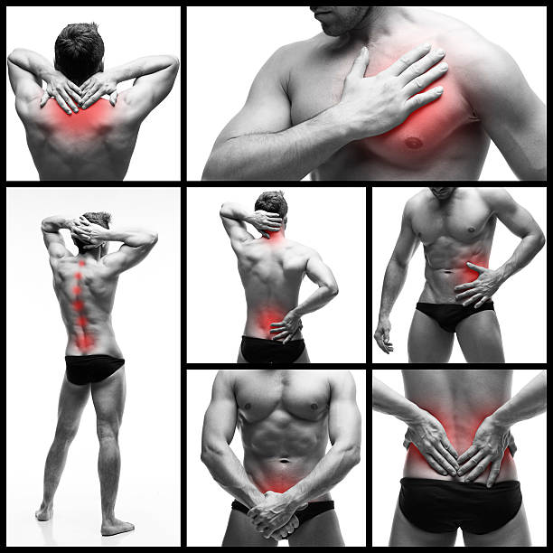 istock Pain in a man's body isolated on white background 518731472