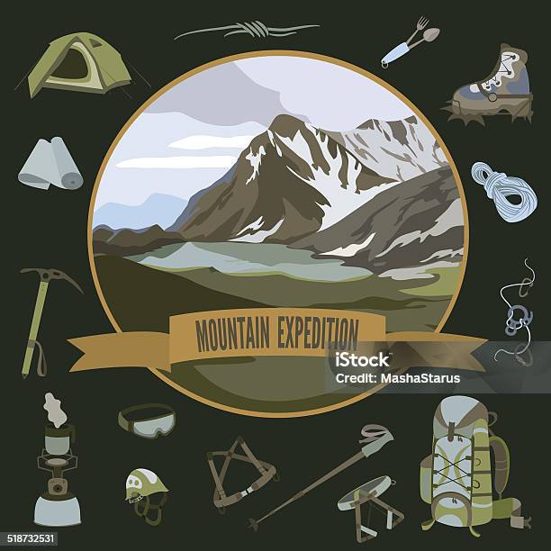 Set Of Mountaineering Icons Stock Illustration - Download Image Now - Ice Axe, Mountain, Adventure