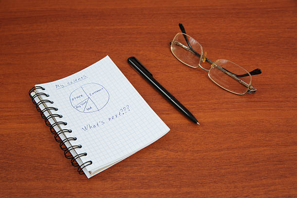 istock Pen, glasses and notebook are on the table 518732642