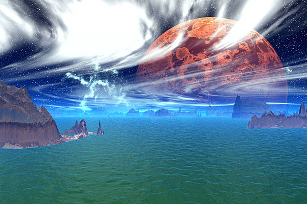 istock Fantasy alien planet. Rocks and lake 518735468