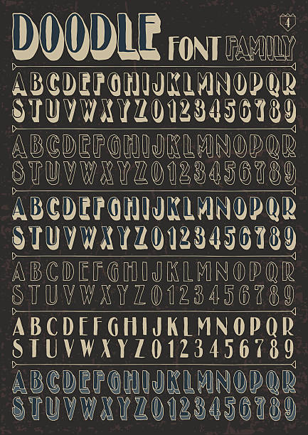 Doodle vector font family 4 on dark. Alphabet. Doodle vector font family 4 on dark. Alphabet. compact mirror stock illustrations