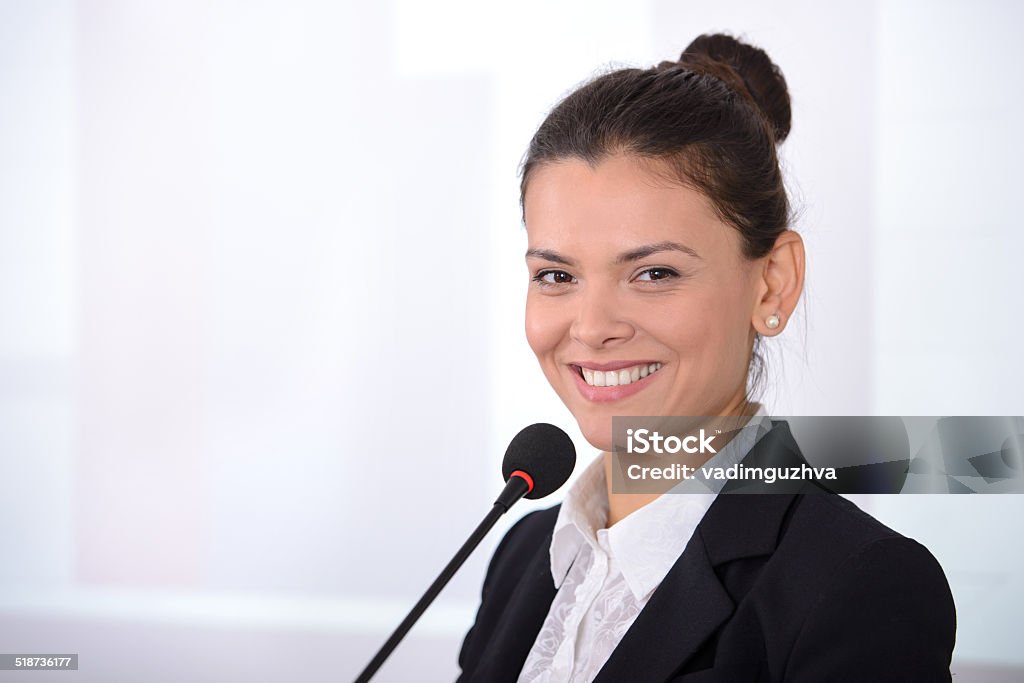 Business conference Female speaker at the board. Business conference Adult Stock Photo