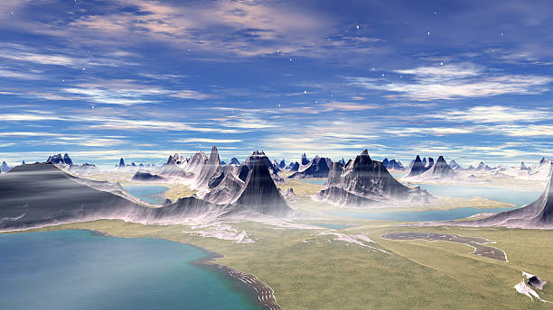 istock Fantasy alien planet. Rocks and lake 518736506