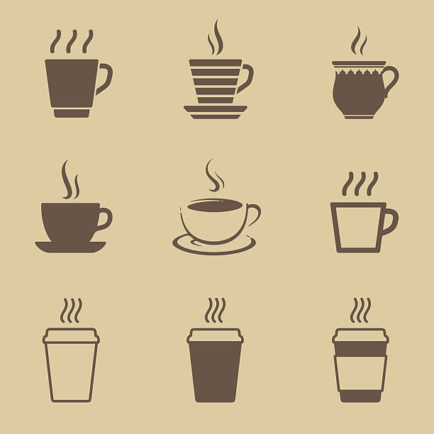 커피잔을 아이콘 세트 - steam tea hot drink coffee stock illustrations