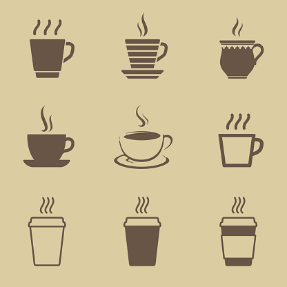 Coffee or tea cup icon set