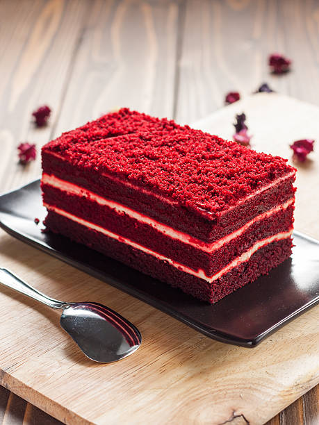 istock Red velvet cake on wood board 518740760