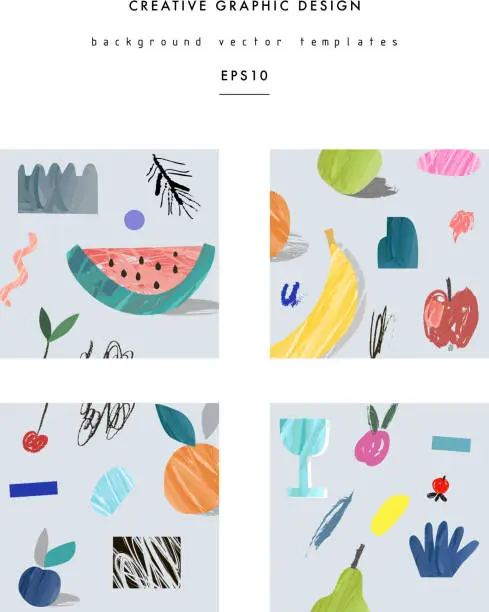 Vector illustration of Collection of creative cards with fruits