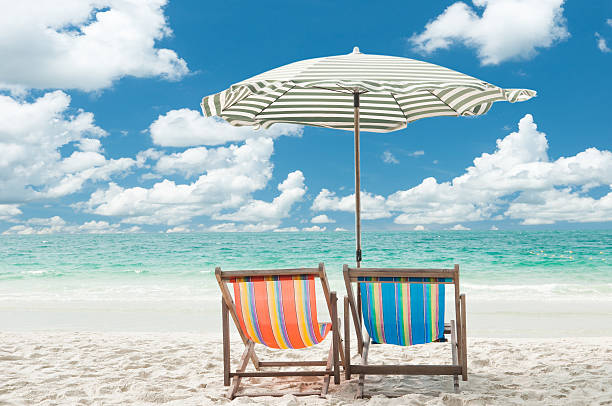 istock Two Chairs and Umbrella at the beach 518751453