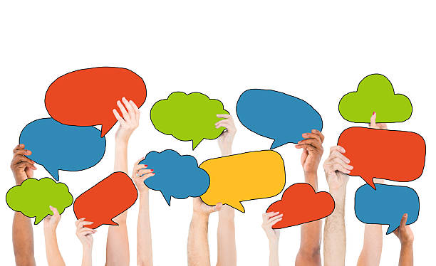 istock People Holding Multicoloured Speech Bubbles and Cloud Symbols 518752113