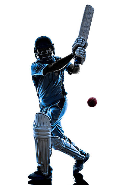 Cricket player  batsman silhouette Cricket player batsman in silhouette shadow on white background cricket player stock pictures, royalty-free photos & images