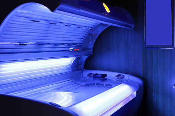 interior of bright european solarium bright and colorful interior of european solarium tanning bed stock pictures, royalty-free photos & images