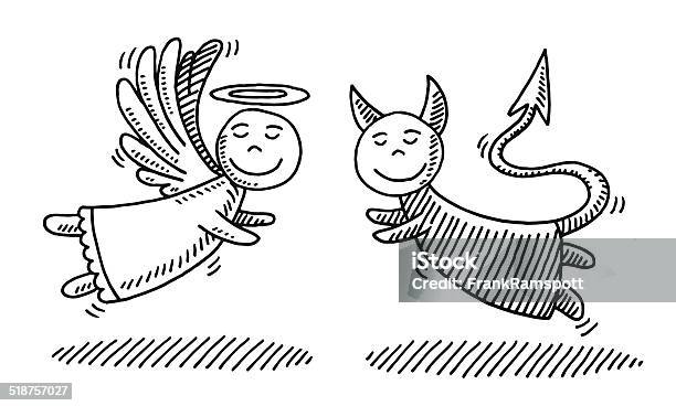 Cartoon Angel And Devil Together Drawing Stock Illustration - Download Image Now - Angel, Devil, Horned