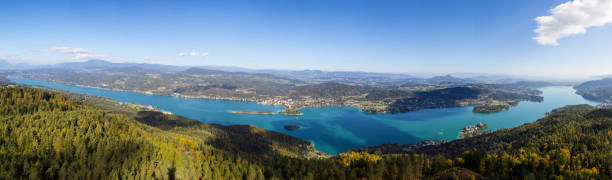 istock Autumn Panorama View From Observation Tower Pyramidenkogel To Lake Woerth 518757607