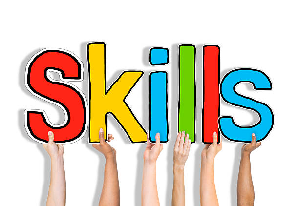 istock Diverse Group of Hands Holding Word Skills 518758391