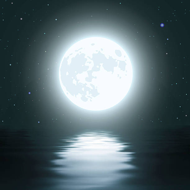 ilustraciones, imágenes clip art, dibujos animados e iconos de stock de noche de luna llena sobre el agua - water wave sea tranquil scene