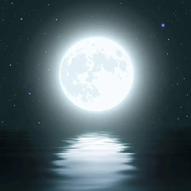 Vector illustration of Night Moon Over the Water
