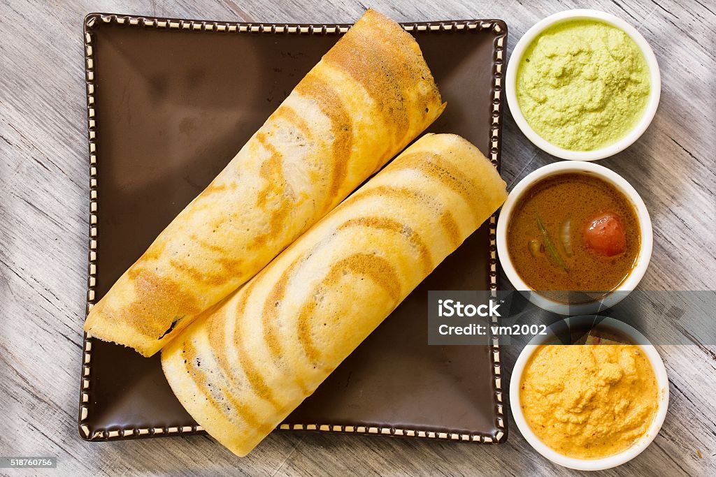 Dosa with Sambar and chutney, south Indian breakfast Masala Dosa with Sambar and chutney, south Indian breakfast Dosa Stock Photo