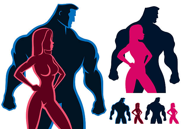 Fit Couple Fit couple silhouettes in 4 versions. No transparency and gradients used. gym workout silhouettes stock illustrations