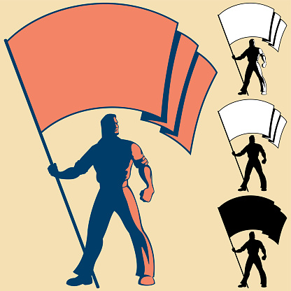 Man holding flag. You can place the colors of your own flag or put your logo, text or symbol in the blank space. 3 types of silhouettes are also included.
