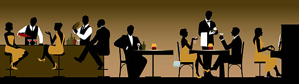 silhouetten der eine gruppe von menschen urlauber in einem restaurant - eating silhouette men people stock-grafiken, -clipart, -cartoons und -symbole