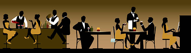 sylwetki z grupa osób wczasowiczom w restauracji - eating silhouette men people stock illustrations