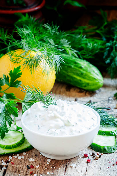 istock Ranch sauce in a white porcelain bowl with vegetables 518764284