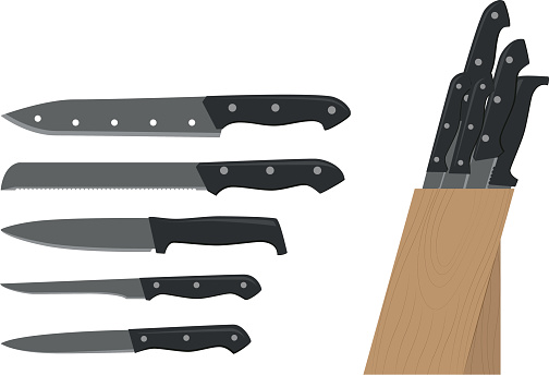 Knife set with blocks, isolated on white background, vector illustration.