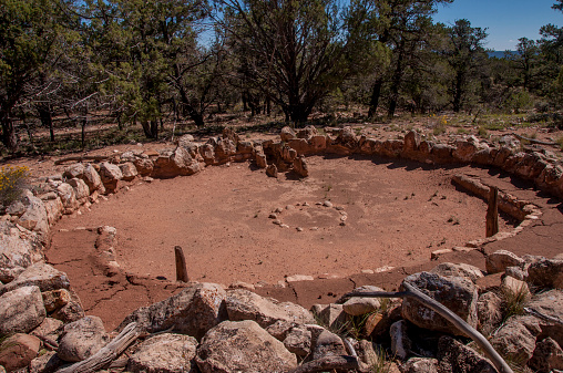 The Tusayan Pueblo native Americans lived near the Grand Canyon South Rim in Arizona about eight centuries ago. This kiva found among the ruins is thought to be a site for ceremonies that involved spiritual life.