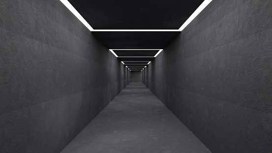 empty Corridor, in concrete and with lights