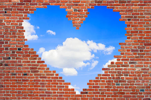istock Hole shape heart inside brick wall, Symbol of love 518777800