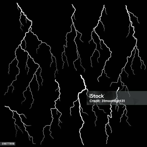 Satz Von Lightning Stock Vektor Art und mehr Bilder von Gewitterblitz - Gewitterblitz, Vektor, Gewitter