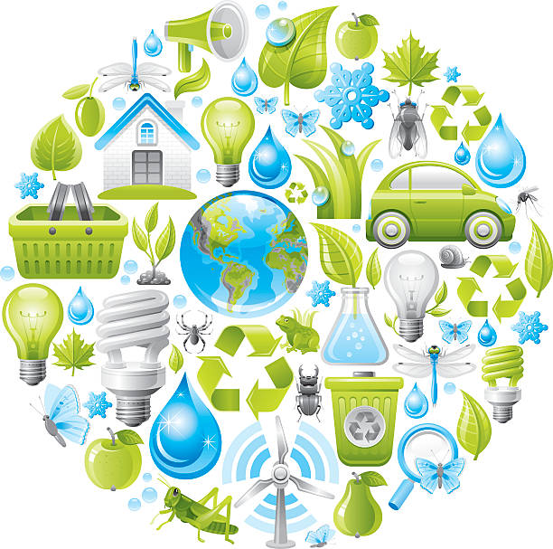 ilustrações de stock, clip art, desenhos animados e ícones de conceito ecológico em círculo sobre fundo branco - earth day banner placard green