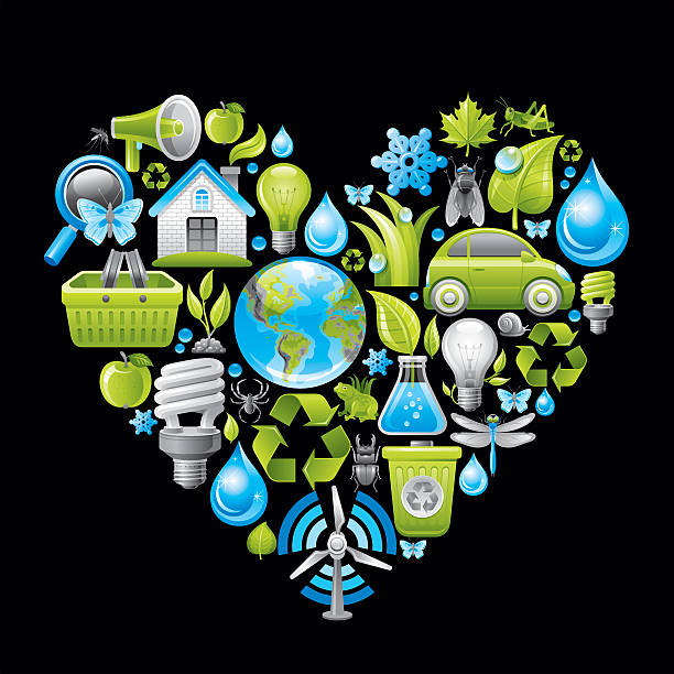 ilustrações de stock, clip art, desenhos animados e ícones de conceito ecológico de coração em fundo escuro - earth day banner placard green