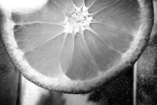 citrus fruit in black and white