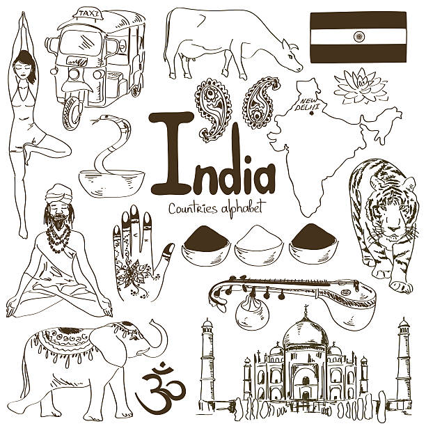 kolekcja indie ikony - india guru symbol om symbol stock illustrations