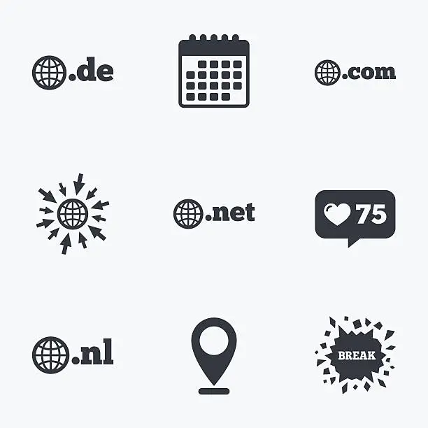 Vector illustration of Top-level domains signs. De, Com, Net and Nl.