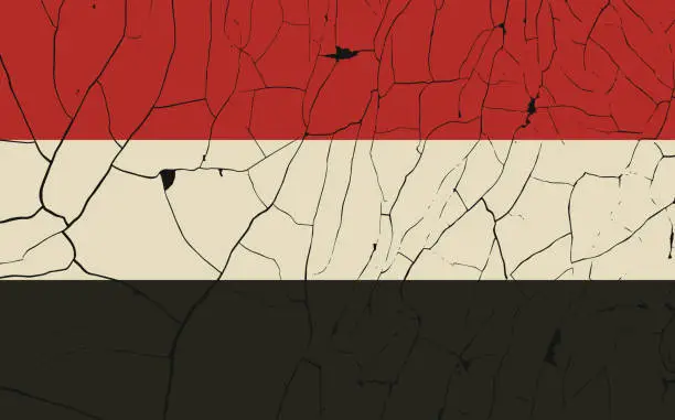 Vector illustration of Yemen old flag with fracture