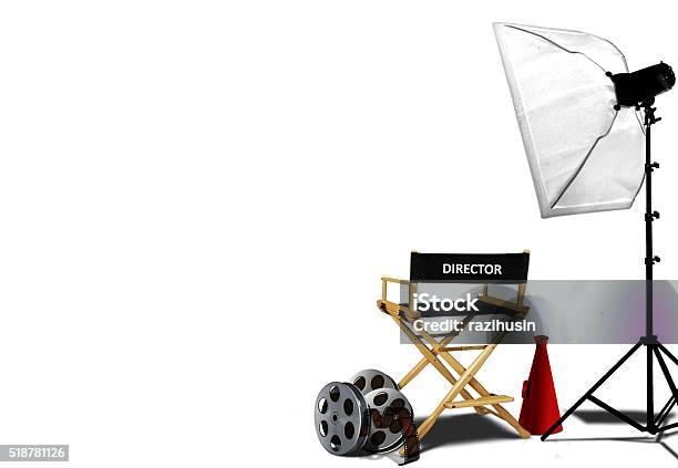 Director Chair And Equipment Over White Stock Photo - Download Image Now - Chair, Film Director, Director