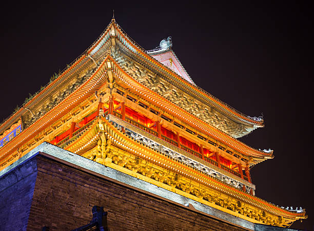 istock Illuminated famous ancient Bell Tower at night. China, Xian 518782032