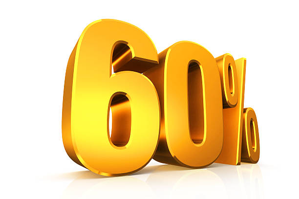 istock 3D render text in 60 percent in gold 518782679