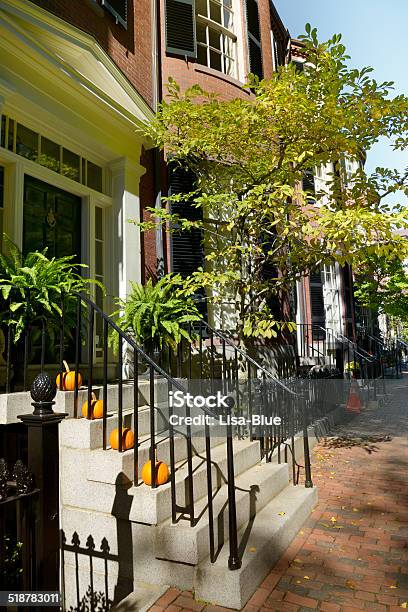 Pumpkins On The Doorstep Boston Stock Photo - Download Image Now - Boston - Massachusetts, Front Door, No People