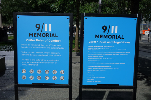 New York, USA - September 23, 2014: National September 11 Memorial is an educational and historical institution honoring the victims of the Twin Towers attack