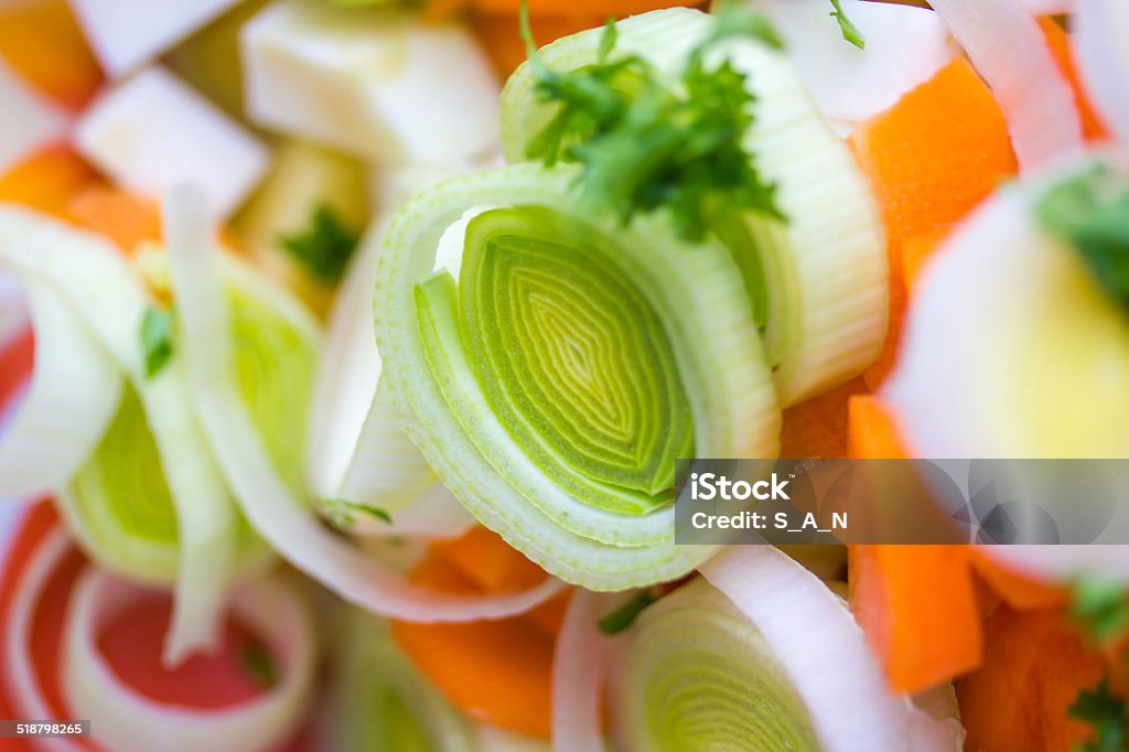 Leek and carrot Closeup of sliced leek and carrot Carrot Stock Photo