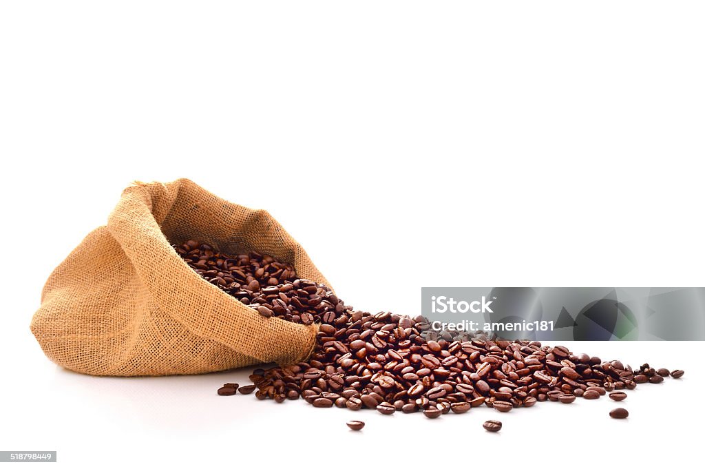 Coffee beans Coffee beans in bag isolated on white Bag Stock Photo